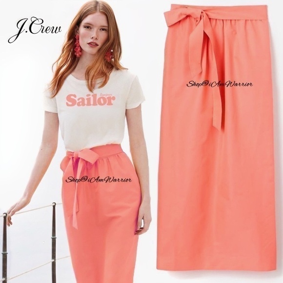 J.Crew NWT tie waist guava coral cotton/silk faille midi skirt @shop@iamwarrior - Picture 1 of 11